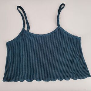 No Boundaries Teal Blue Micro-Pleated Tank Top Lettuce Edge Camisole Size M 8-10